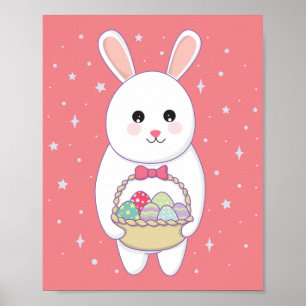 Poster lapin avec panier à oeufs de Pâques