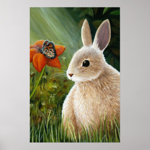 Poster Lapin avec papillon 55