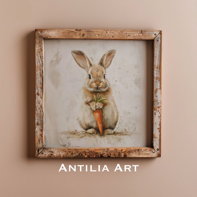 Poster Lapin avec peinture de carotte Art de lapin fantai (Créateur téléchargé)