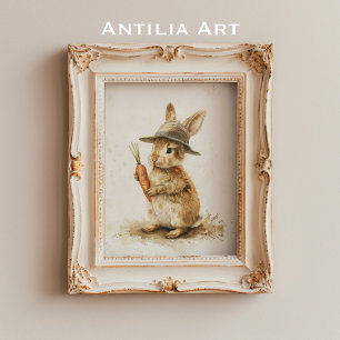 Poster Lapin avec peinture de carotte Lapin de Pâques rus