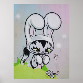 Poster Lapin Chat Papillon