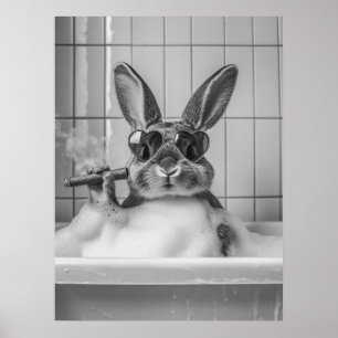 Poster Lapin dans la baignoire avec des lunettes de solei