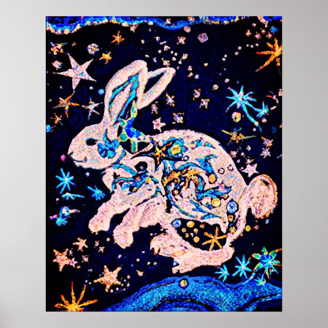 Poster Lapin dans le ciel avec étoiles (Devant)