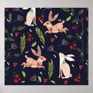 Poster Lapin d'art populaire scandinave