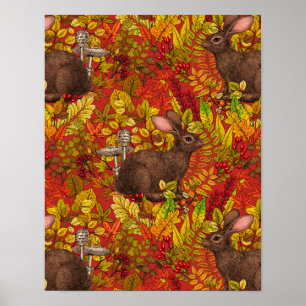 Poster Lapin d'automne en rouge