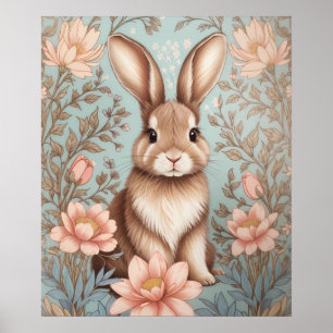 Poster Lapin de bébé mignon floral pastel