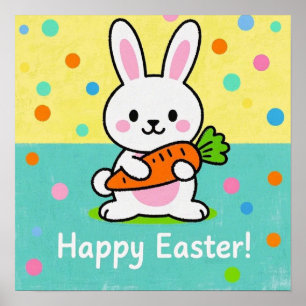 Poster Lapin de caricature tenant des pois de carottes