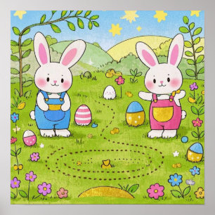 Poster Lapin de caricature tenant une carotte
