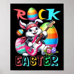 Poster Lapin de costume de Pâques Rock jouant de la guita