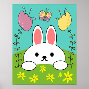 Poster Lapin de dessin animé blanc mignon