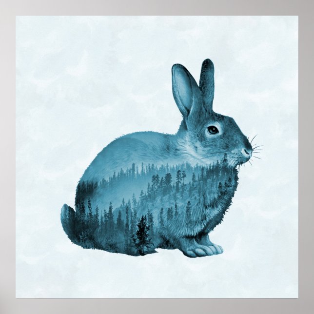 Poster Lapin de Forêt Misty - Bleu (Devant)