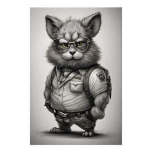 Poster Lapin de garde forestier adorable avec lunettes