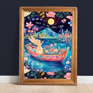 Poster Lapin de la forêt florale « Atteindre les étoiles