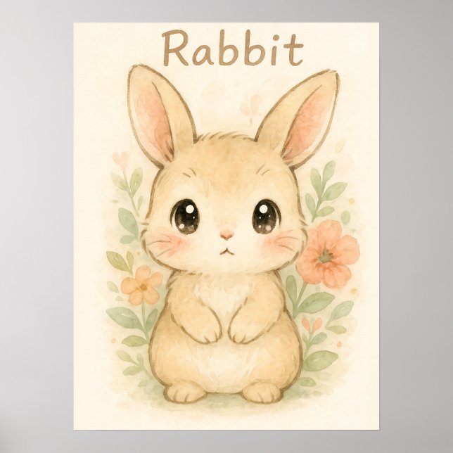 Poster Lapin de lapin mou - Aquarelle douce (Devant)