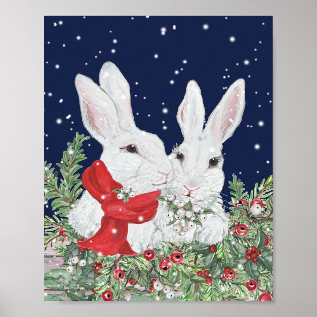 Poster Lapin de Noël lapins mignons Festif d'Art de Vacan (Devant)