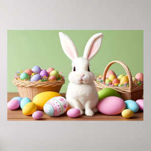 Poster Lapin de Pâques Assis dans un Panier