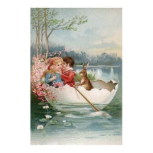 Lapin de Pâques Bateau Jeune Couple Paysage