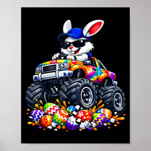 Poster Lapin de Pâques cool camion monstre oeufs enfants 