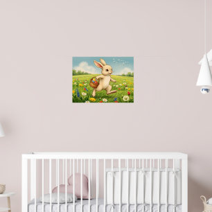 Poster Lapin de Pâques de prairie printanière vintage 