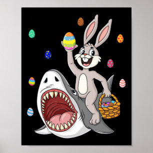 Poster Lapin de Pâques équitation Requin Amusants Oeufs P