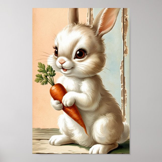 Poster Lapin de Pâques et art de carotte neutres (Devant)