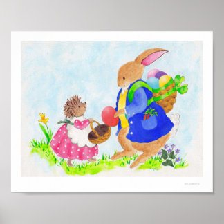 Poster lapin de Pâques et Heddy hérisson