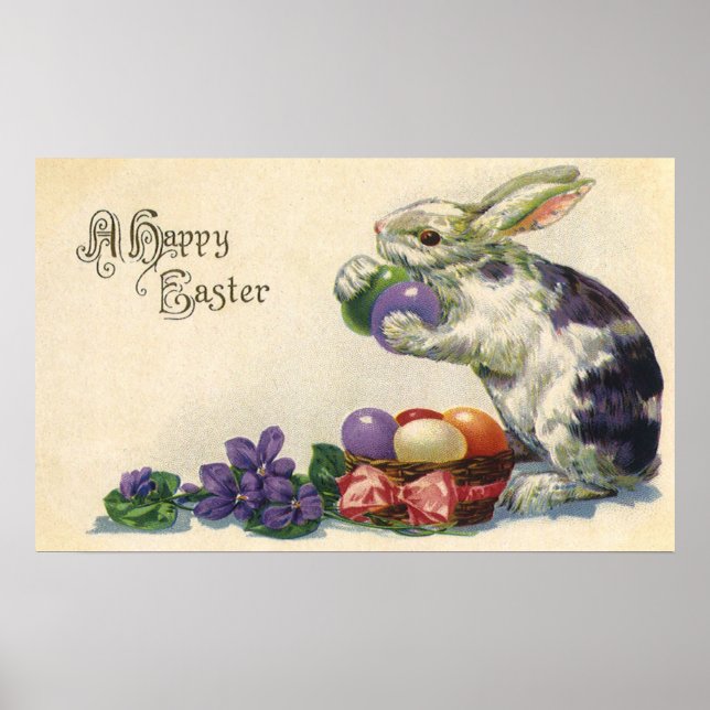 Poster Lapin de Pâques et Oeufs de Pâques vintages de l'É (Devant)