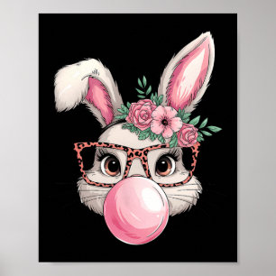 Poster Lapin de Pâques Femme Mignonne Soufflant une Bulle