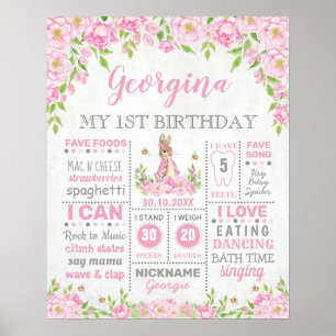 Poster Lapin de Pâques Floral Rose Statistiques d'étape d