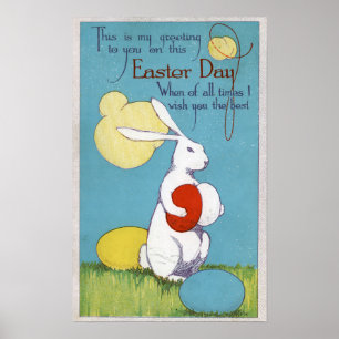 Poster Lapin de Pâques GreetingEaster tenant des oeufs