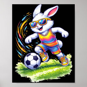 Poster Lapin de Pâques heureux jouant au football Amoureu