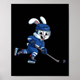Poster Lapin de Pâques heureux jouant au hockey sur glace