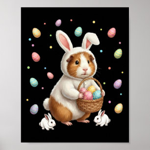Poster Lapin de Pâques mignon avec oeufs Fantaisie Cobaye