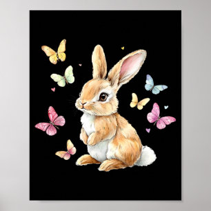 Poster Lapin de Pâques mignon papillon de lapin Lapin de