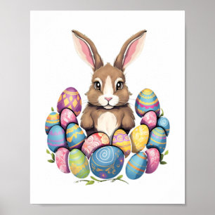Poster Lapin de Pâques OEufs colorés Chasse aux oeufs de