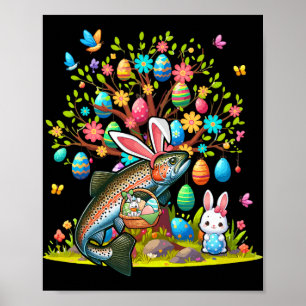 Poster Lapin de Pâques oeufs mignons de Truite Poisson Co