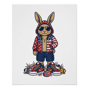 Poster Lapin de Pâques Patriotique Chemise Vintage Vector