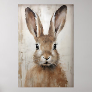 Poster Lapin de Pâques Portrait Impression, Rustique
