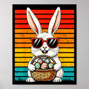 Poster Lapin de Pâques Rétro Joyeux Panier d'Oeufs Garçon