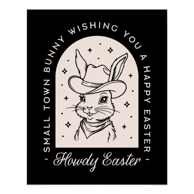 Poster Lapin de Pâques thème western humouristique saluta (Devant)