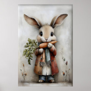 Poster Lapin de Pâques vintage imprimé carotte, Lapin
