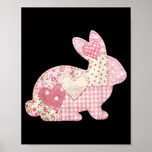 Poster Lapin drôle coeur floral patchwork lapin heureux P