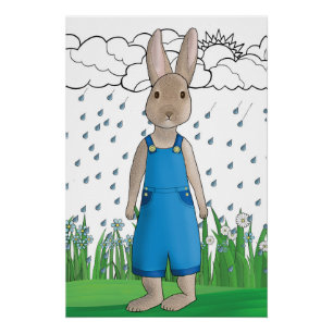 Poster lapin en pluie