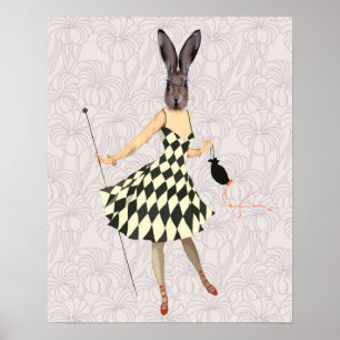 Poster Lapin en robe blanche noire