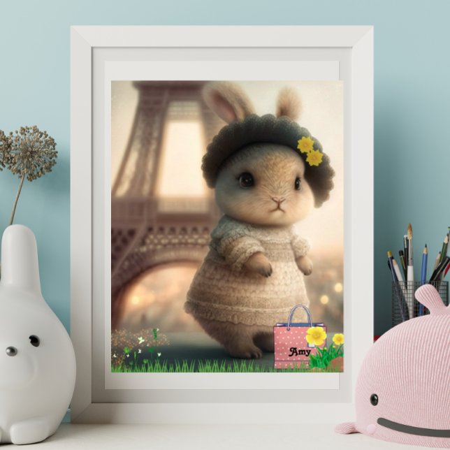 Poster Lapin en robe blanche Tour Eiffel Personnalisée (Créateur téléchargé)