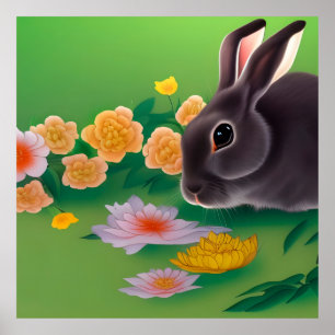 Poster Lapin et fleurs
