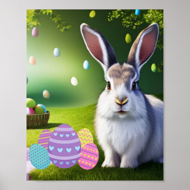 Poster Lapin et oeufs de Pâques (Devant)