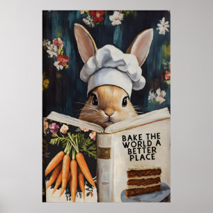 Poster Lapin Fantaisiste Lisant “Faites du Monde un Endro