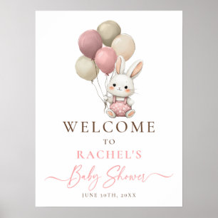 Poster Lapin Lapin Balloon rose bébé fille Douche Bienven