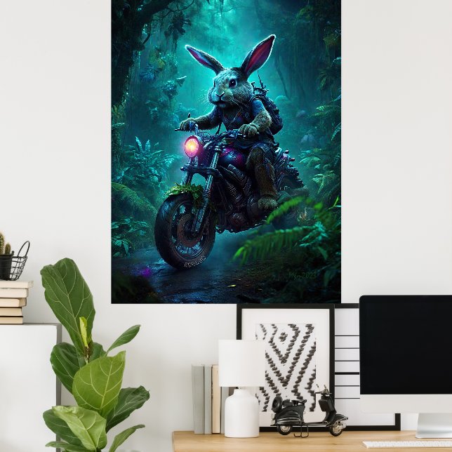 Poster Lapin Lapin Imaginaire En Moto (Bureau à domicile)